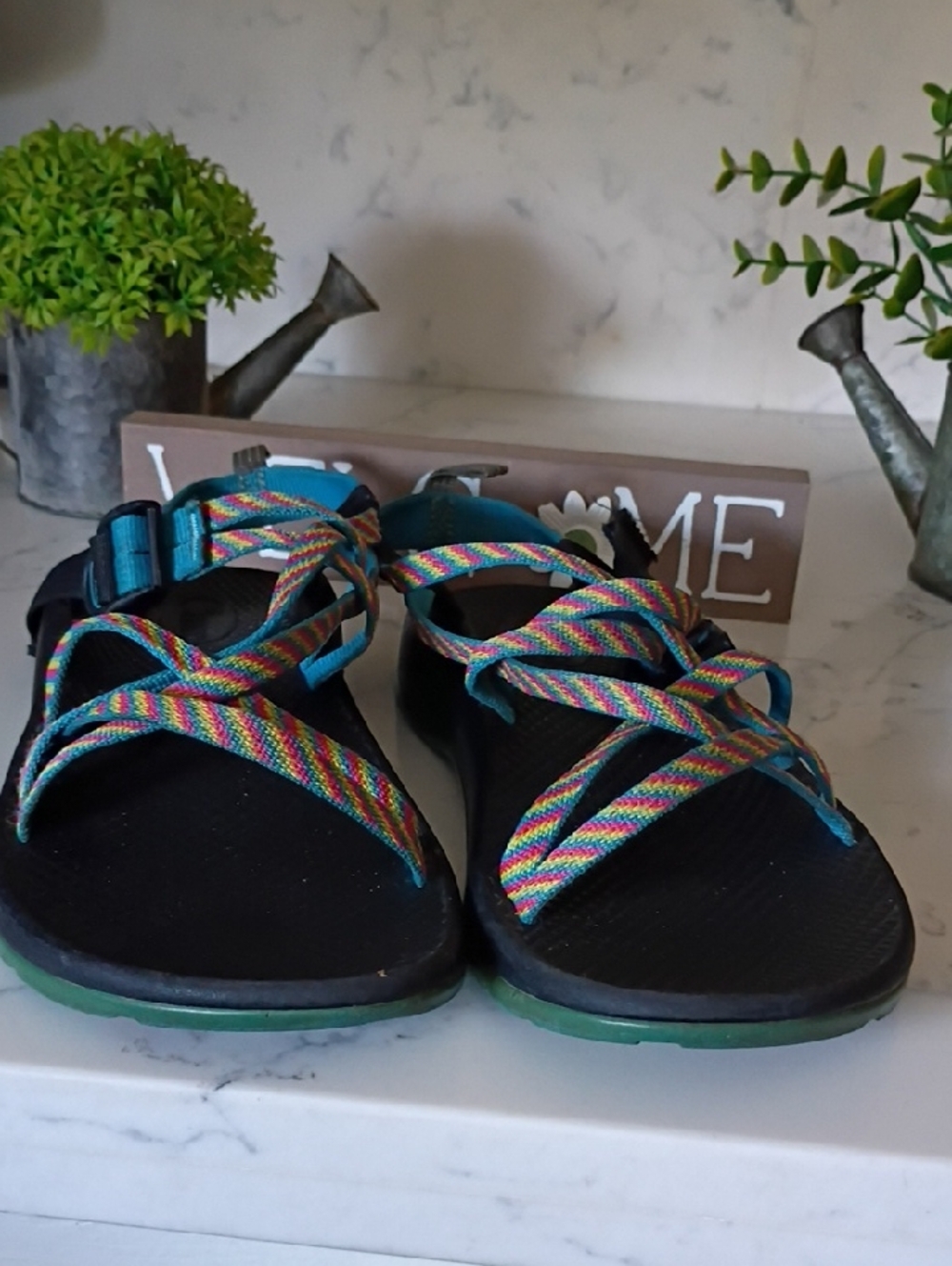 CHACO WOMEN Multi-Color Strappy Sport Sandals - Teal Accents